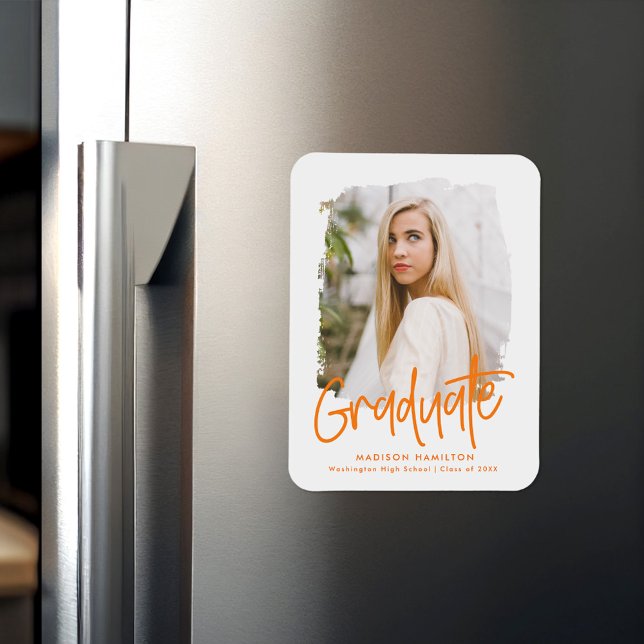 Orange | Preppy Script Foto Abschluss Magnet (Von Creator hochgeladen)