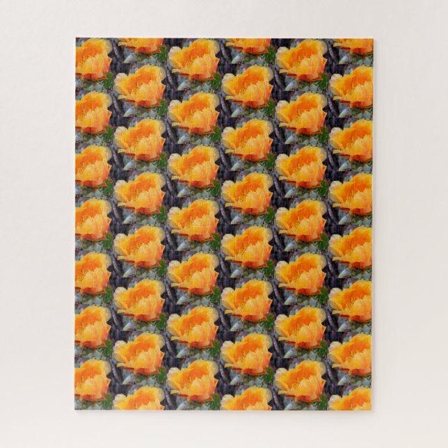 Orange Prickly Pear Cactus Blume Pattern Puzzle (Vertikal)