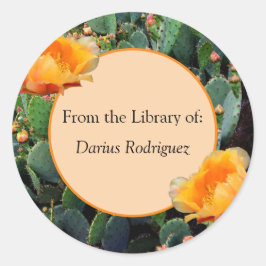 Orange Prickly Pear Cactus Design Buchzeichen Runder Aufkleber