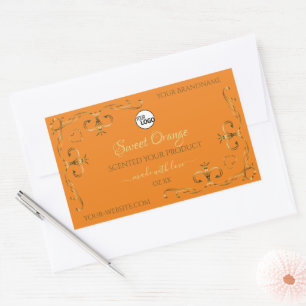 Orange Product Labels Gold Verziert Corner mit Log Rechteckiger Aufkleber