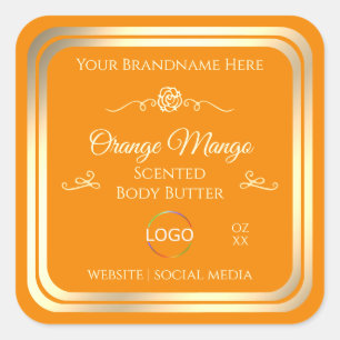 Orange-Produktlabel Gold-Rahmen mit Logo Quadratischer Aufkleber