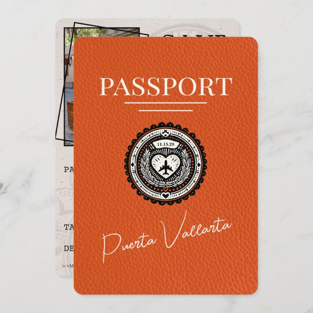 Orange Puerta Vallarta Passport Save The Date (Vorne/Hinten)