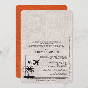 Orange Puerto Rico Passport Hochzeit Einladung