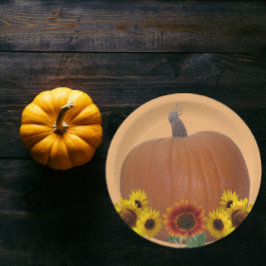 Orange Pumpkin and Sunflowers Thanksgiving Pappteller