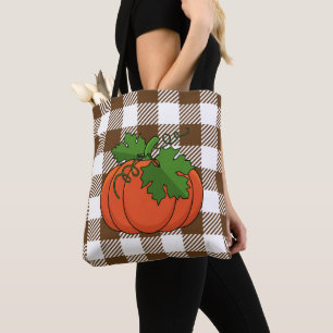 Orange Pumpkin auf weißbraunes, kariertes Muster
