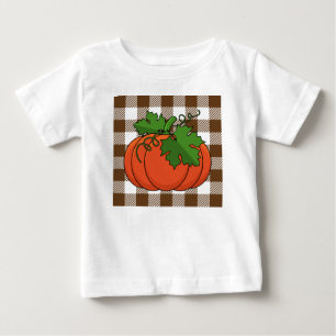 Orange Pumpkin auf weißbraunes, kariertes Muster Baby T-shirt