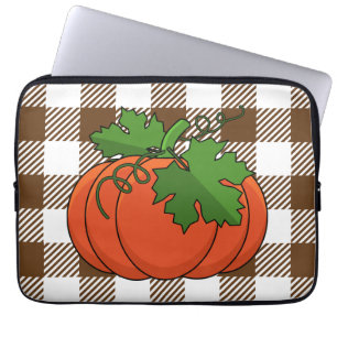 Orange Pumpkin auf weißbraunes, kariertes Muster Laptopschutzhülle