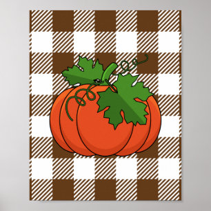 Orange Pumpkin auf weißbraunes, kariertes Muster Poster