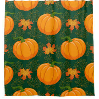Orange Pumpkin Autumn Leaves Muster Duschvorhang