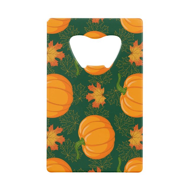 Orange Pumpkin Autumn Leaves Muster Geldbeutel Flaschenöffner (Vorderseite)