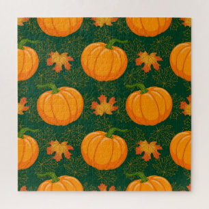 Orange Pumpkin Autumn Leaves Muster Puzzle