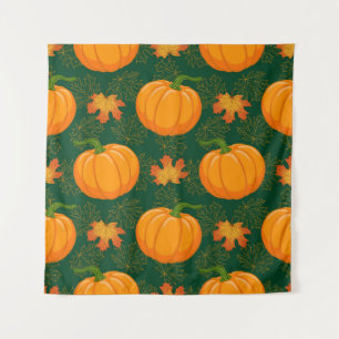 Orange Pumpkin Autumn Leaves Muster Wandteppich