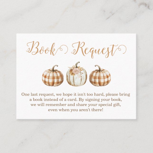 Orange Pumpkin Baby Shower Book Request Insert Visitenkarte (Vorderseite)