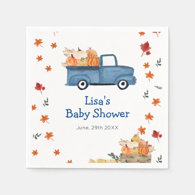 Orange Pumpkin Blue Truck Baby Dusche Napkin Serviette (Vorderseite)