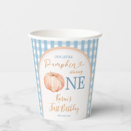 Orange Pumpkin Boho Blue Gingham 1. Geburtstag Pappbecher