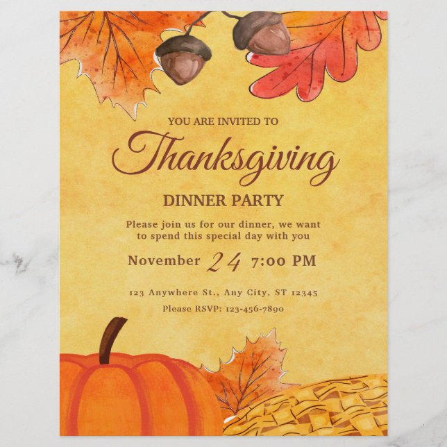 Orange Pumpkin Erntedank Dinner Party Printable Flyer (Vorne)