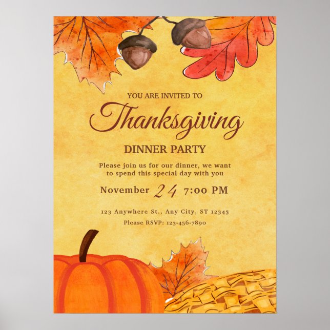 Orange Pumpkin Erntedank Dinner Party Printable Poster (Vorne)
