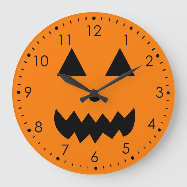 Orange Pumpkin Face Halloween Große Wanduhr (Vorderseite)