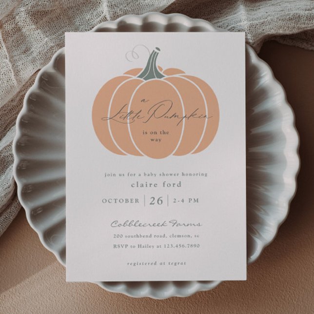 Orange Pumpkin Fall Baby Dusche Einladung (Elegant Orange Little Pumpkin Budget Baby Shower Invitations.)