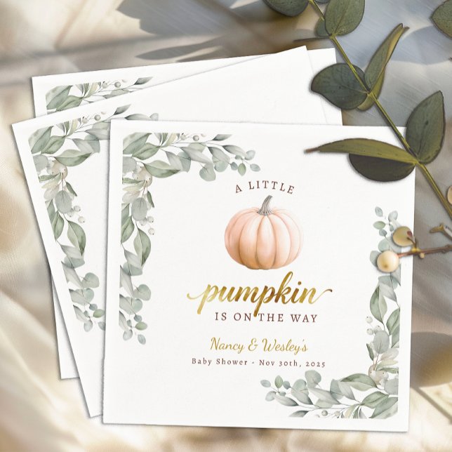 Orange Pumpkin Fall Baby Shower Paper Napkins Serviette (Little Pumpkin Baby Shower - Orange)