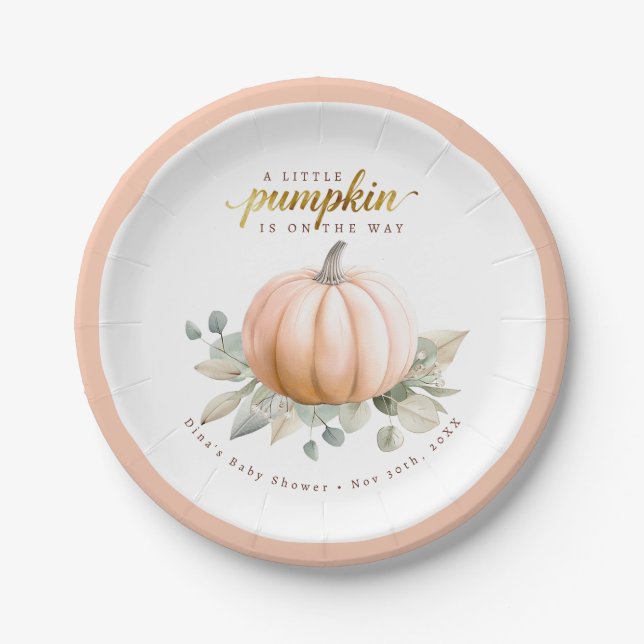 Orange Pumpkin Fall Baby Shower Paper Plates Pappteller (Vorderseite)