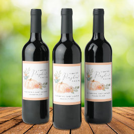 Orange Pumpkin Floral Watercolor Babydusche Weinetikett