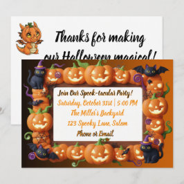 Orange Pumpkin Frame Black Cat Halloween Party Feiertagskarte
