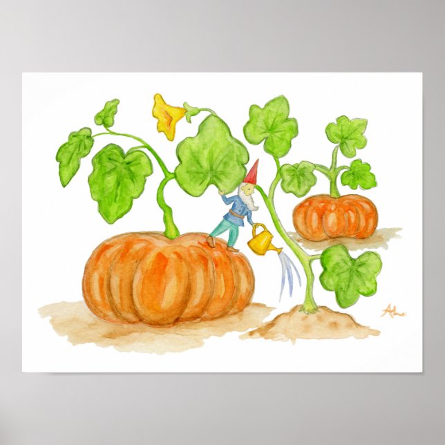 Orange Pumpkin Gnome Art Print Poster (Vorne)