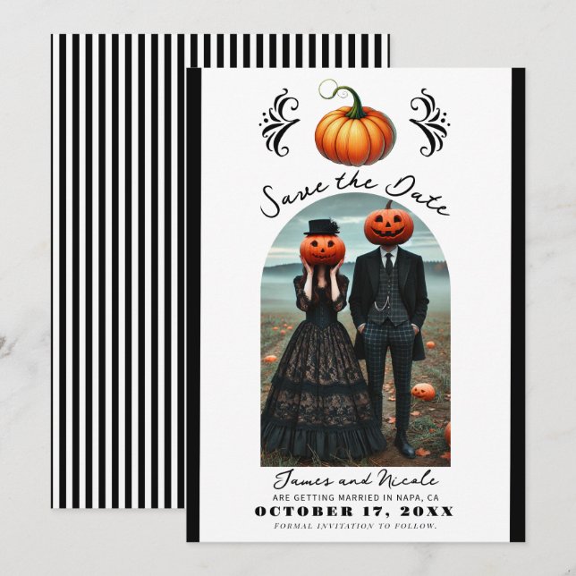 Orange Pumpkin Halloween Fall Foto Save the Date Einladung (Vorne/Hinten)