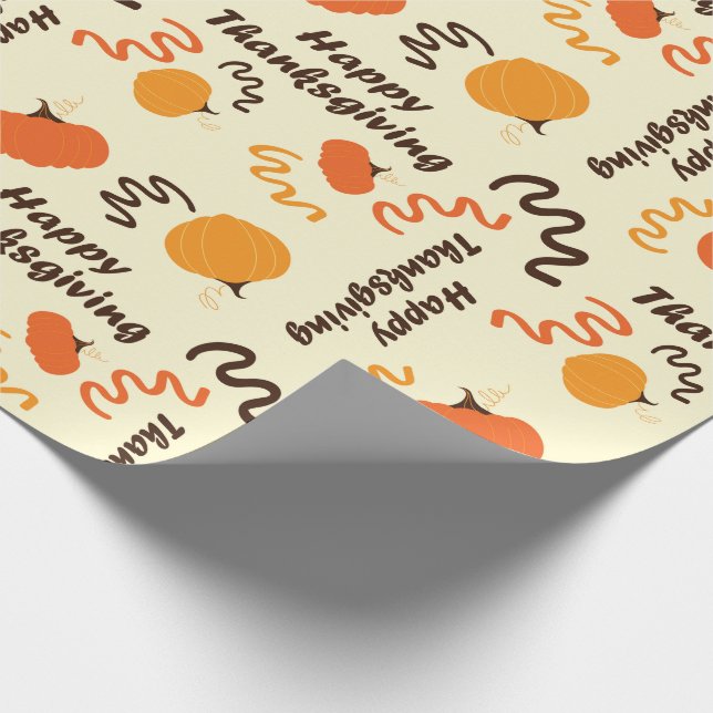 Orange Pumpkin Happy Thanksgiving Text Nahtlos Geschenkpapier (Ecke)