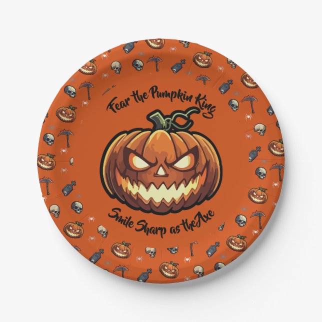 🎃 Orange Pumpkin King Halloween Plate 🧡 Pappteller (Vorderseite)