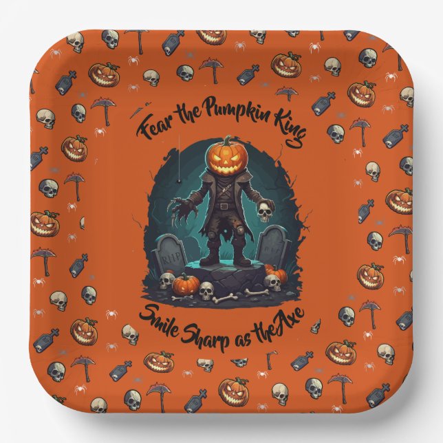 🎃 Orange Pumpkin King Halloween Plate 🧡 Pappteller (Vorderseite)