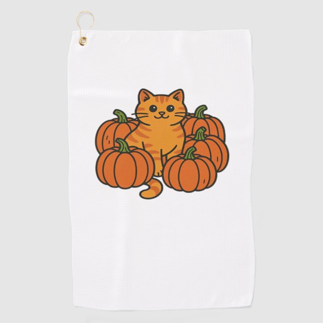 Orange Pumpkin Kitty Cat Magic Oversifizierter T - Golfhandtuch (Vorderseite)