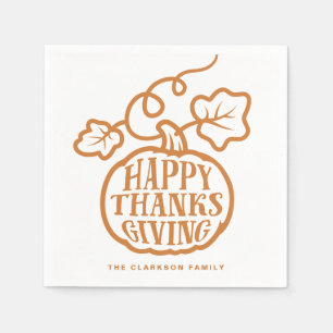 Orange Pumpkin Lettering Happy Thanksgiving Serviette