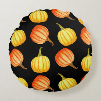 Orange Pumpkin: Nahtloses Wasserfarbmuster. Rundes Kissen