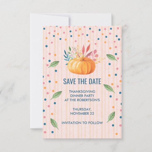 Orange Pumpkin on Pink and Gold Stripes STD Save The Date (Vorderseite)