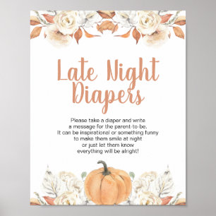 Orange Pumpkin Rustic Floral Spate Night Diapers Poster