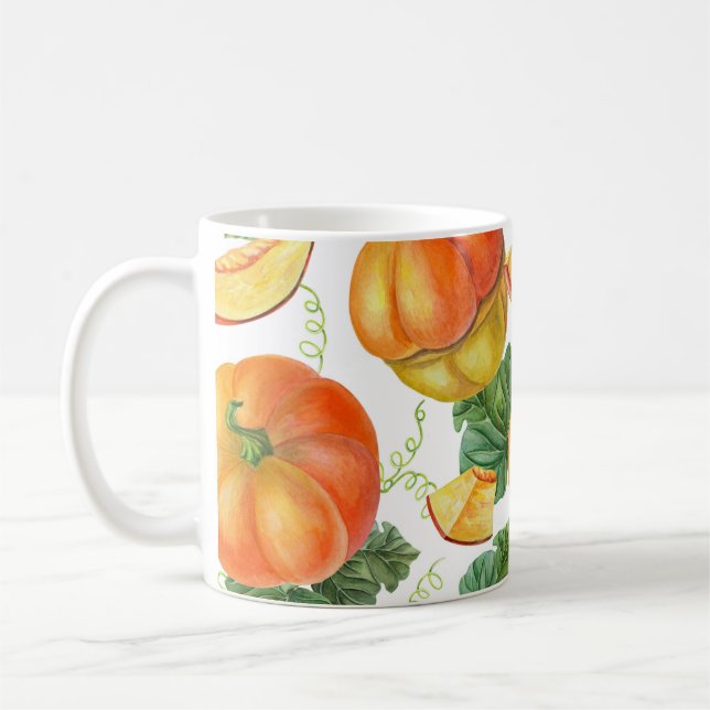 Orange Pumpkin: Sommer-Herbst Gemüsemuster. Kaffeetasse (Links)