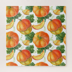 Orange Pumpkin: Sommer-Herbst Gemüsemuster. Puzzle