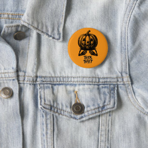 Orange Pumpkin Trick oder behandeln Schädel Hand S Button