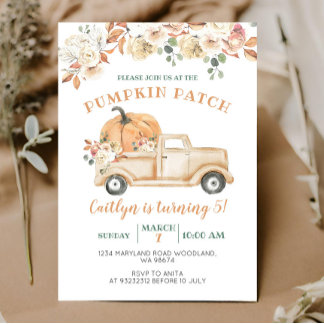 Orange Pumpkin Truck Patch 5. Geburtstagsparty Einladung
