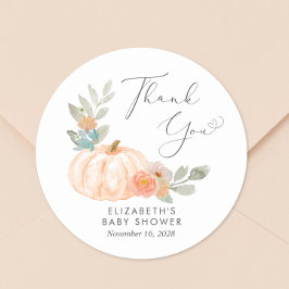 Orange Pumpkin Watercolor Babydusche Vielen Dank Runder Aufkleber
