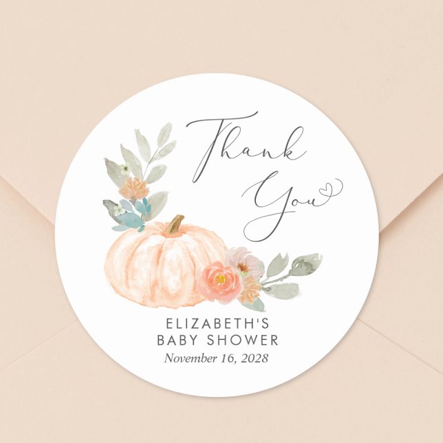 Orange Pumpkin Watercolor Babydusche Vielen Dank Runder Aufkleber (Von Creator hochgeladen)
