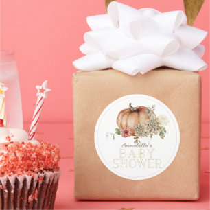 Orange Pumpkin & White Dahlia Baby Dusche Runder Aufkleber