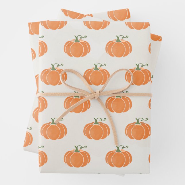 Orange Pumpkins auf Beige Geschenkpapier Set (Beispiel)