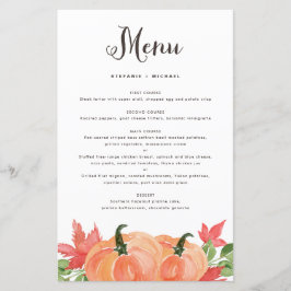 Orange Pumpkins Hochzeit im Herbst Menu Card