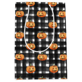 ORANGE PUMPKINS MIT SCHWARZ UND WEISS KARIERT MITTLERE GESCHENKTÜTE