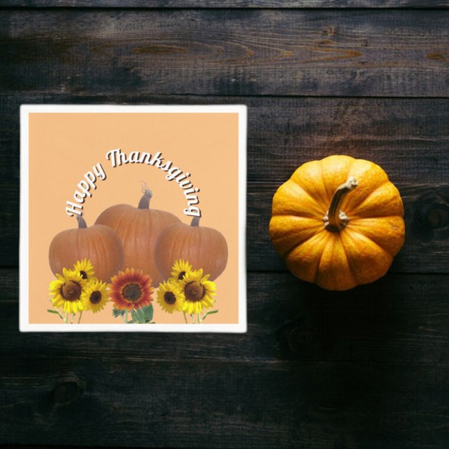Orange Pumpkins mit Sonnenblumen Happy Thanksgivin Serviette (Von Creator hochgeladen)