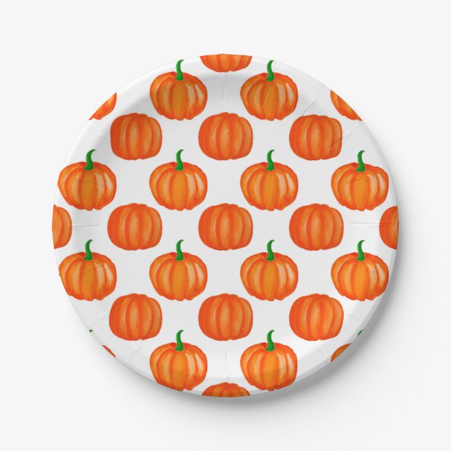 Orange Pumpkins Pattern Halloween-Erntedank Pappteller (Vorderseite)