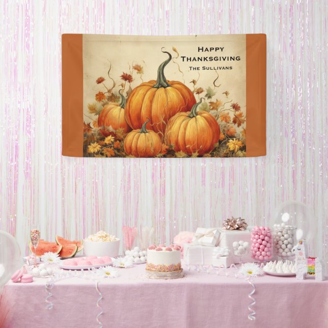 Orange Pumpkins Rustikaler Erntedank Herbst Banner (Party)